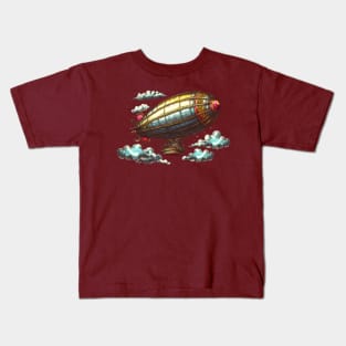 Fantasy Steampunk Flying Zepplin Kids T-Shirt